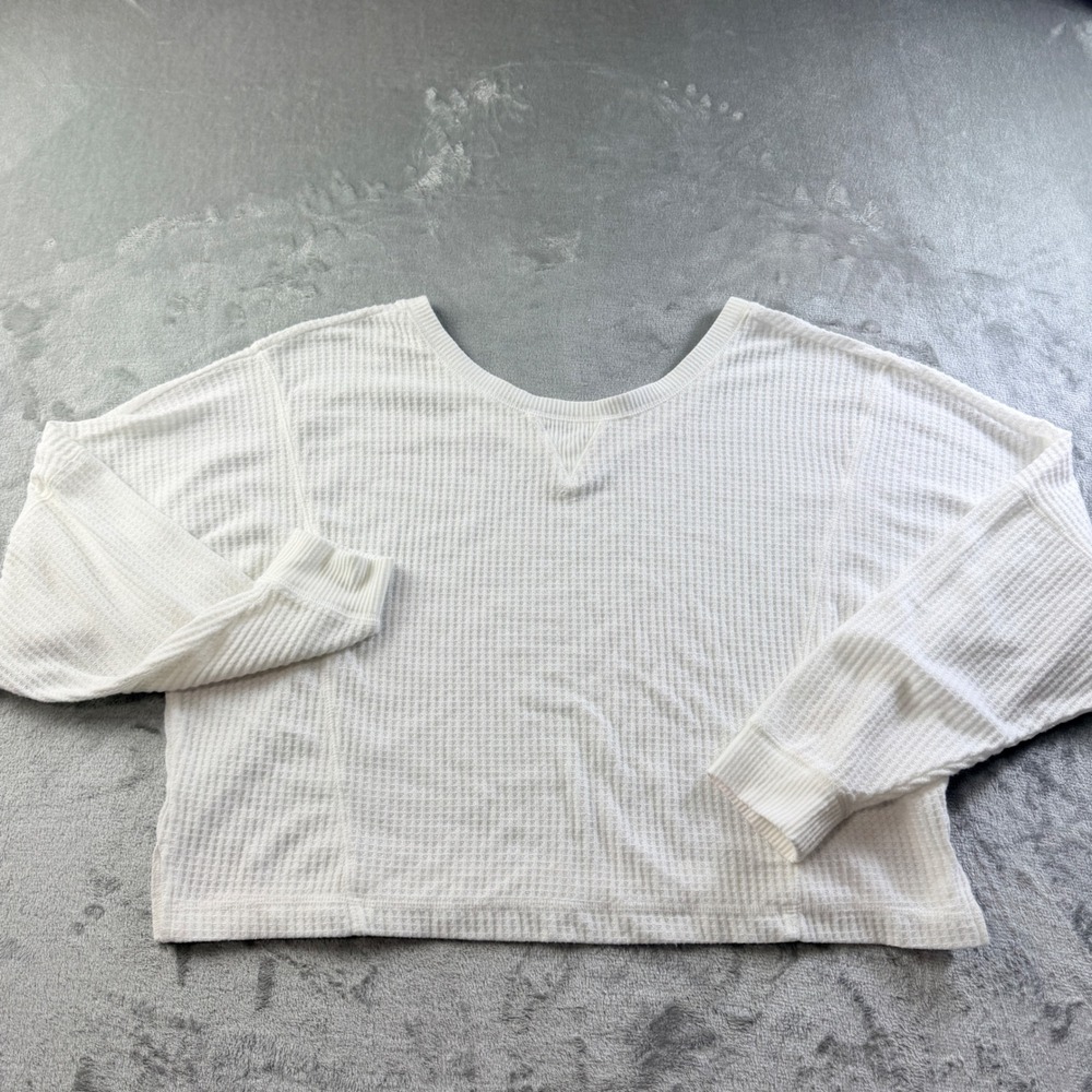 Aeropostale Waffle Knit Cropped Long Sleeve Top White Women's Large RN154379